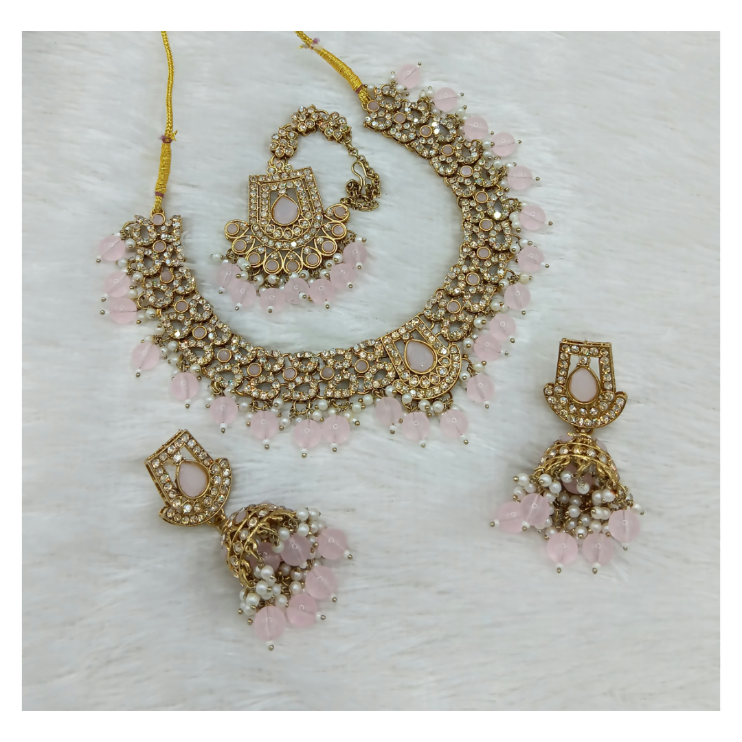 Joban Fashion Light Pink Stone Work Necklace Set