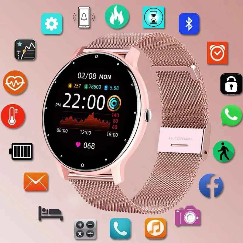 AquaSport™ Waterproof Smartwatch – Rose Gold Mesh Band &amp; Fitness Tracker