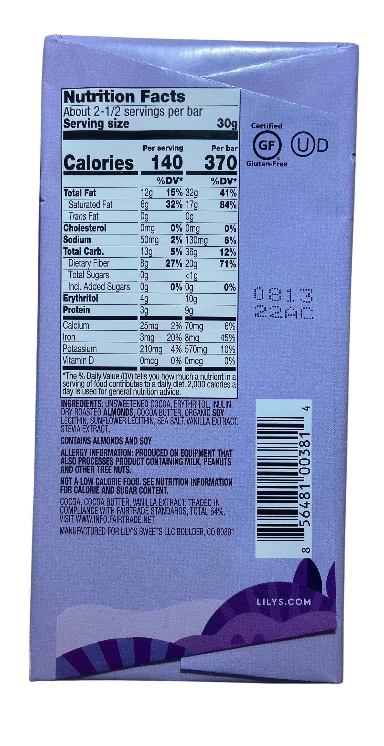 Chocolate Bars, Dark, Stevia Sweetened, Lily&