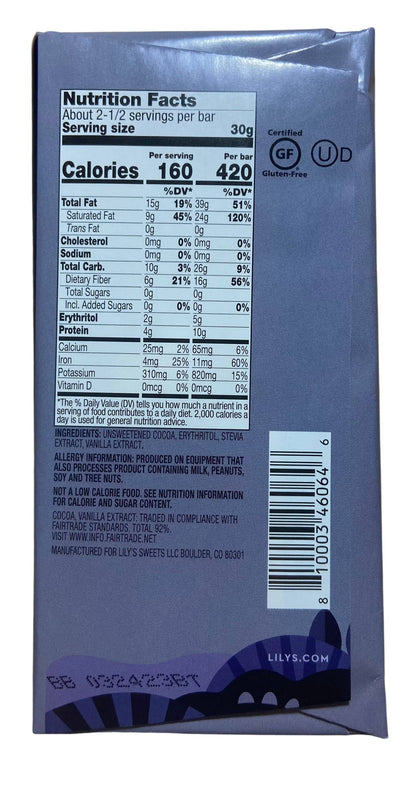 Chocolate Bars, Dark, Stevia Sweetened, Lily&