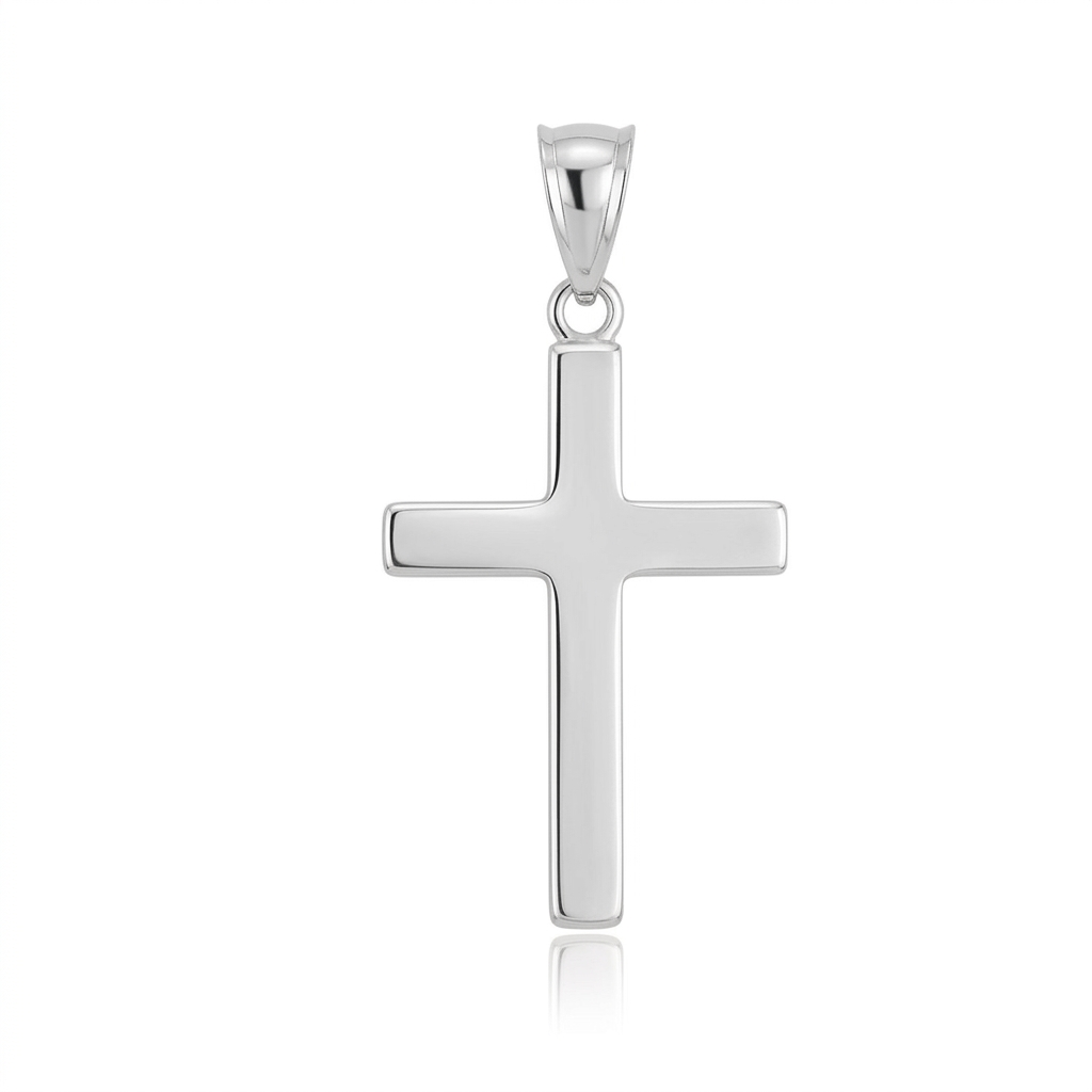 14k White Gold Flat Design Cross Pendant  DestGlow