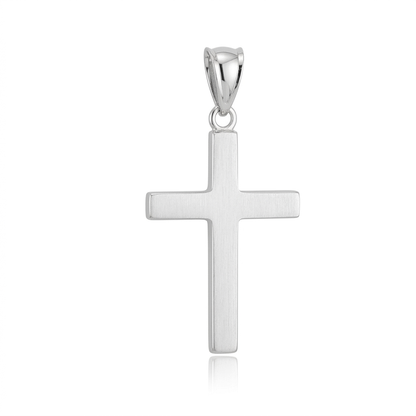 14k White Gold Flat Design Cross Pendant