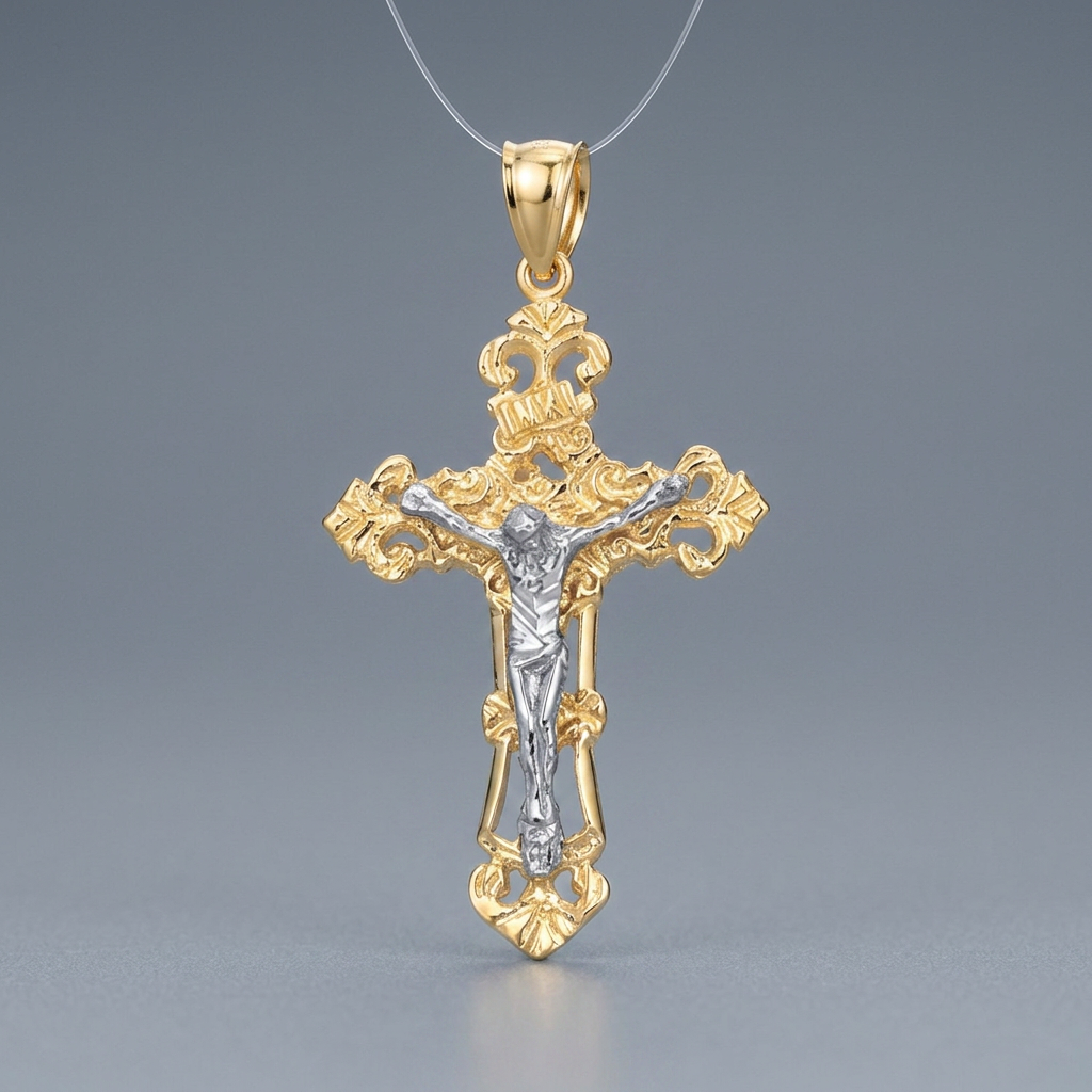 14k Two- Tone Gold Cross Pendant  DestGlow