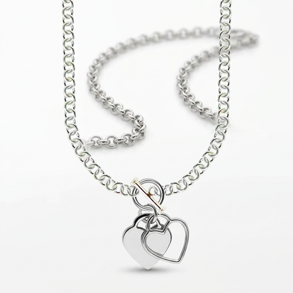 Sterling Silver Rhodium Plated Rolo Chain Necklace with a Heart Toggle Charm