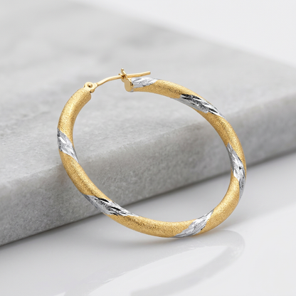14k Two Tone Gold Polished Hoop Earrings (30 mm)