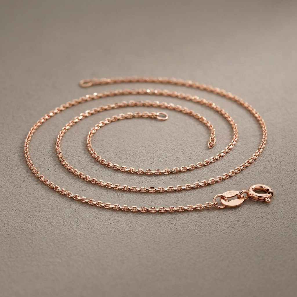 14k Pink Gold Diamond Cut Cable Link Chain 0.8mm  DestGlow