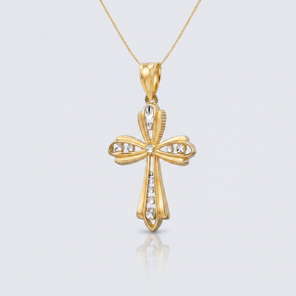 14k Two-Tone Gold Fancy Cross Pendant with Diamond Cuts