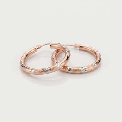 14k Rose Gold Fancy Diamond Cut Hoop Earrings (25mm Diameter)
