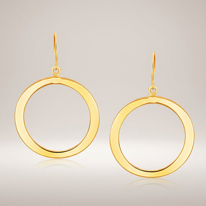 14k Yellow Gold Flat Open Tube Round Earrings