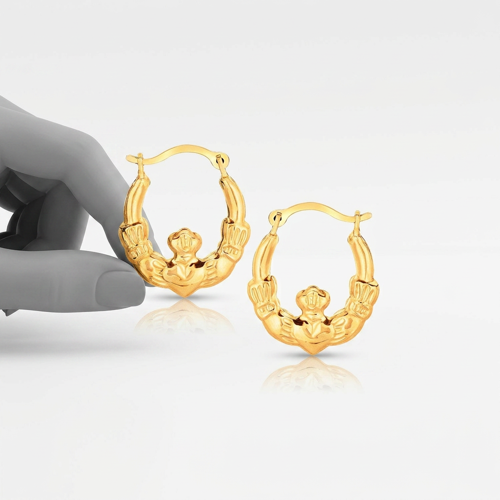 10k Yellow Gold Claddagh Hoop Earrings  DestGlow