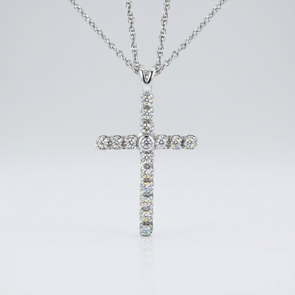 Cross Pendant with Diamonds in Sterling Silver