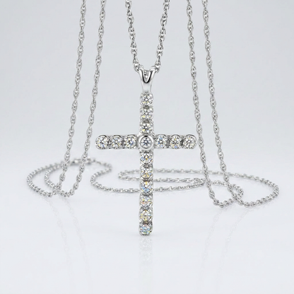 Cross Pendant with Diamonds in Sterling Silver