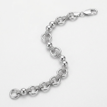 Sterling Silver Multi Strand Bead Chain Bracelet with Rings and Rhodium Plating