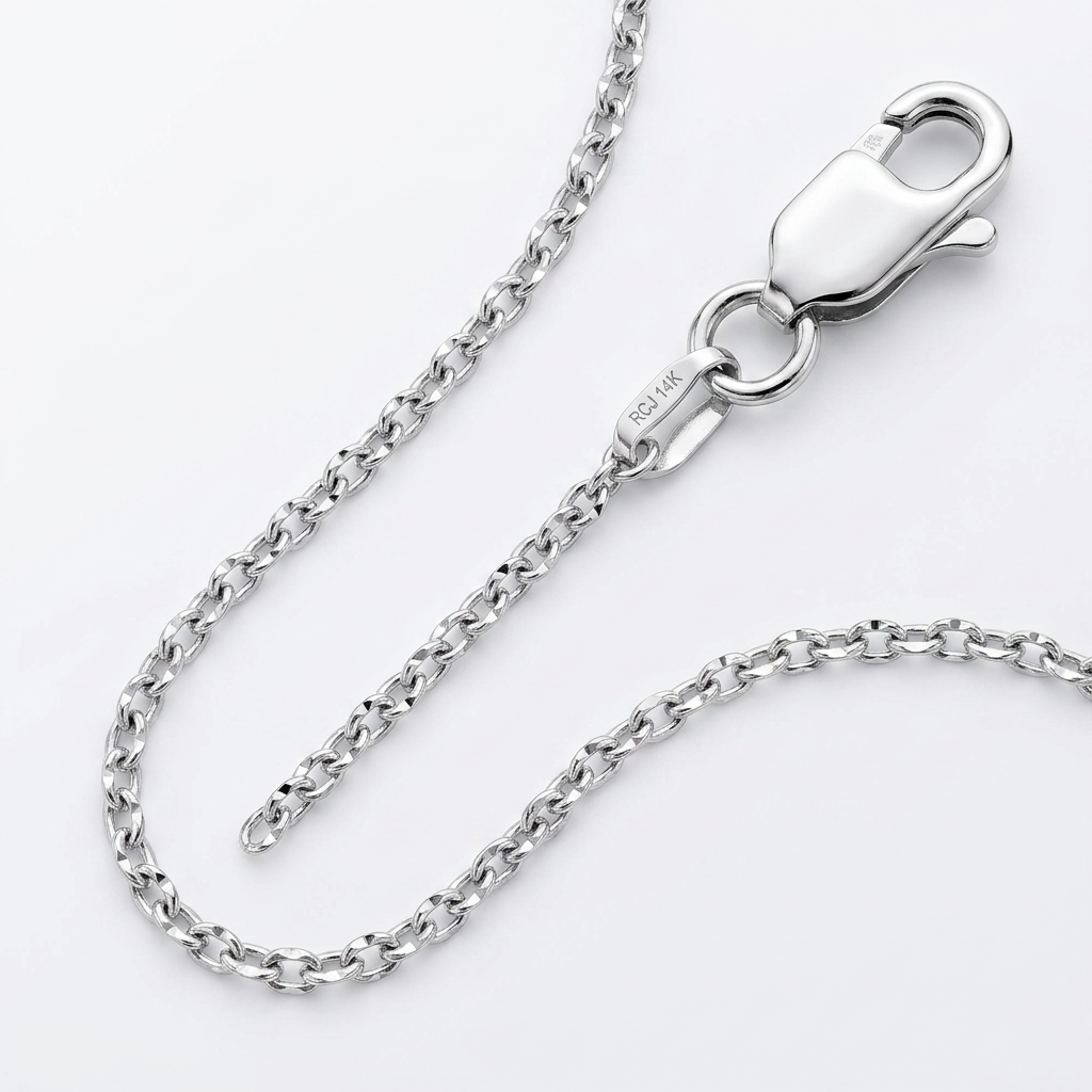 14k White Gold Diamond Cut Cable Link Chain 1.1 mm  DestGlow