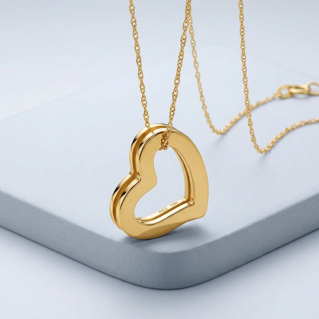 14k Yellow Gold Heart Pendant  DestGlow