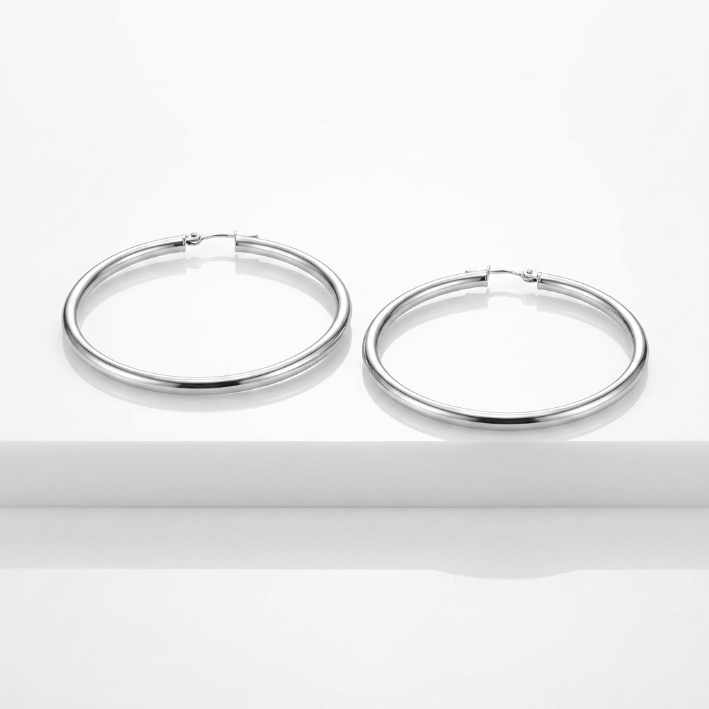 14k White Gold Polished Hoop Earrings (30  mm)  DestGlow