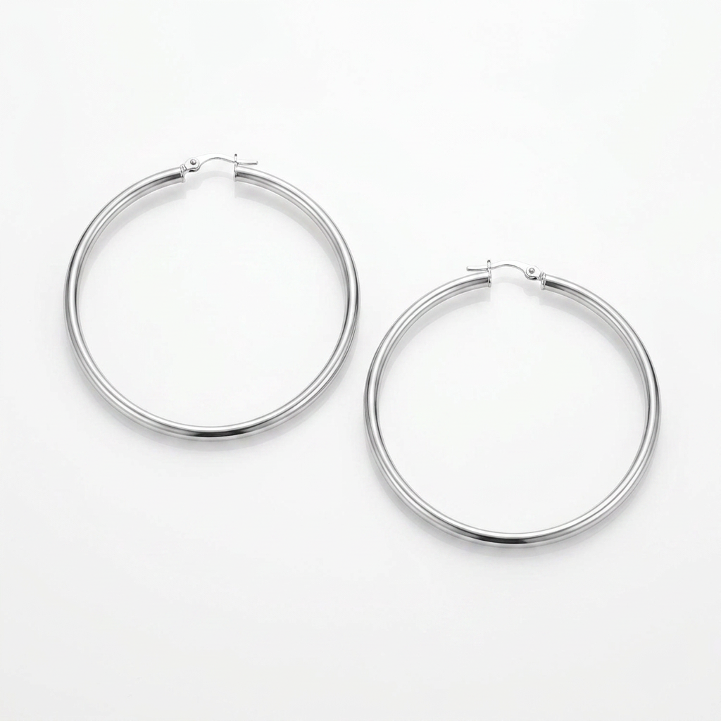 14k White Gold Polished Hoop Earrings (30  mm)