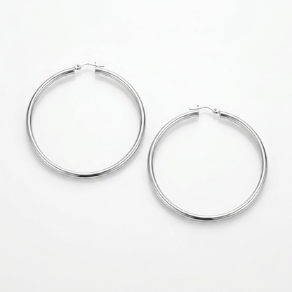 14k White Gold Polished Hoop Earrings (30  mm)