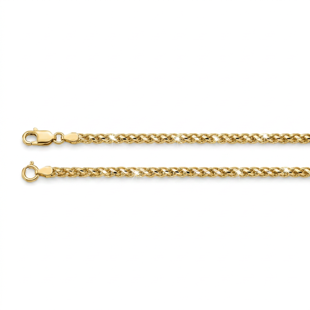 14k Yellow Gold Diamond Cut Round Wheat Chain 1.0mm  DestGlow