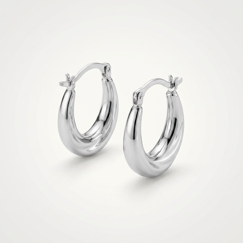 10k White Gold Oval Hoop Earrings  DestGlow