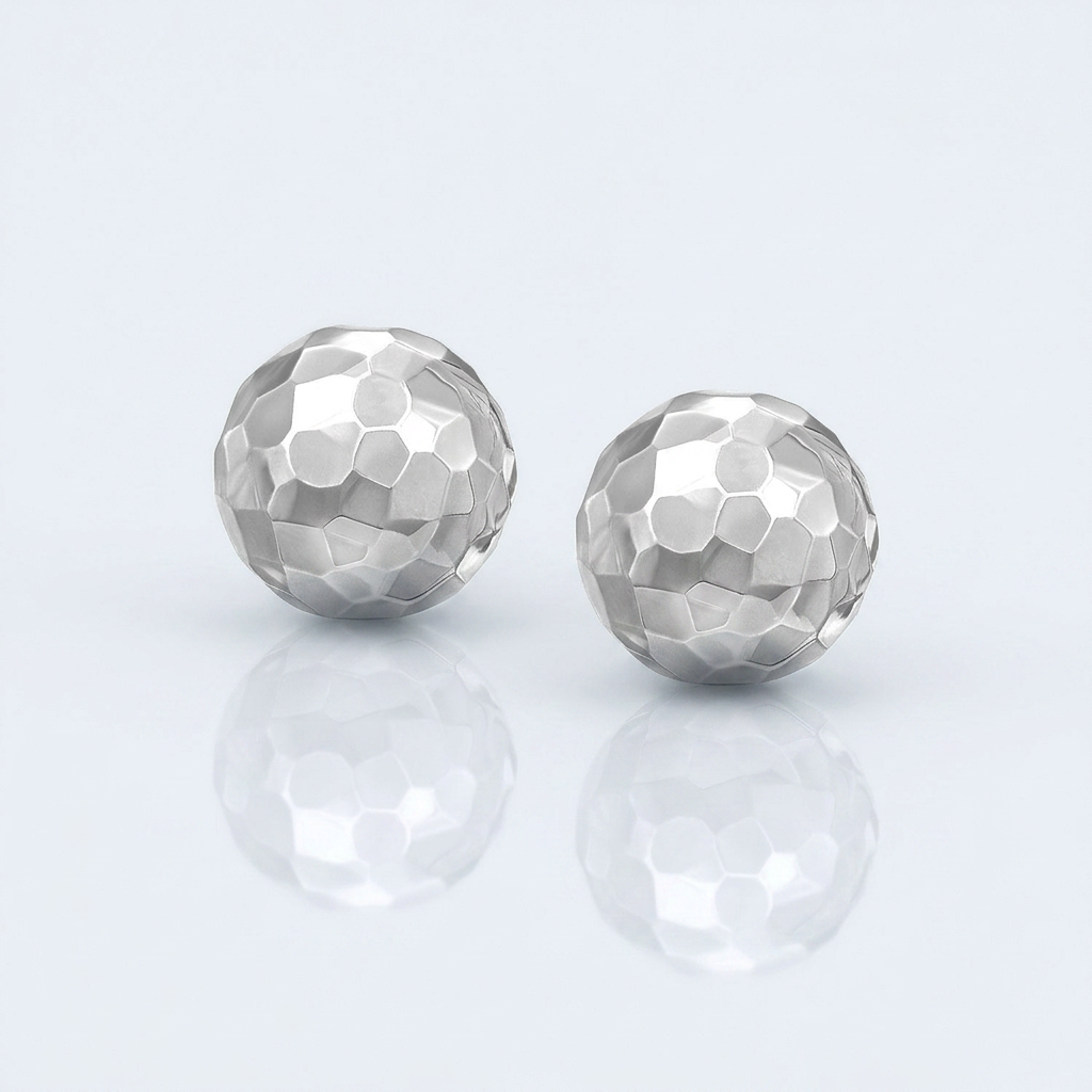 14k White Gold 7mm Round Faceted Style Stud Earrings  DestGlow