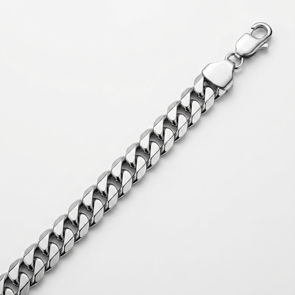 Rhodium Plated 13.6mm Sterling Silver Curb Style Bracelet