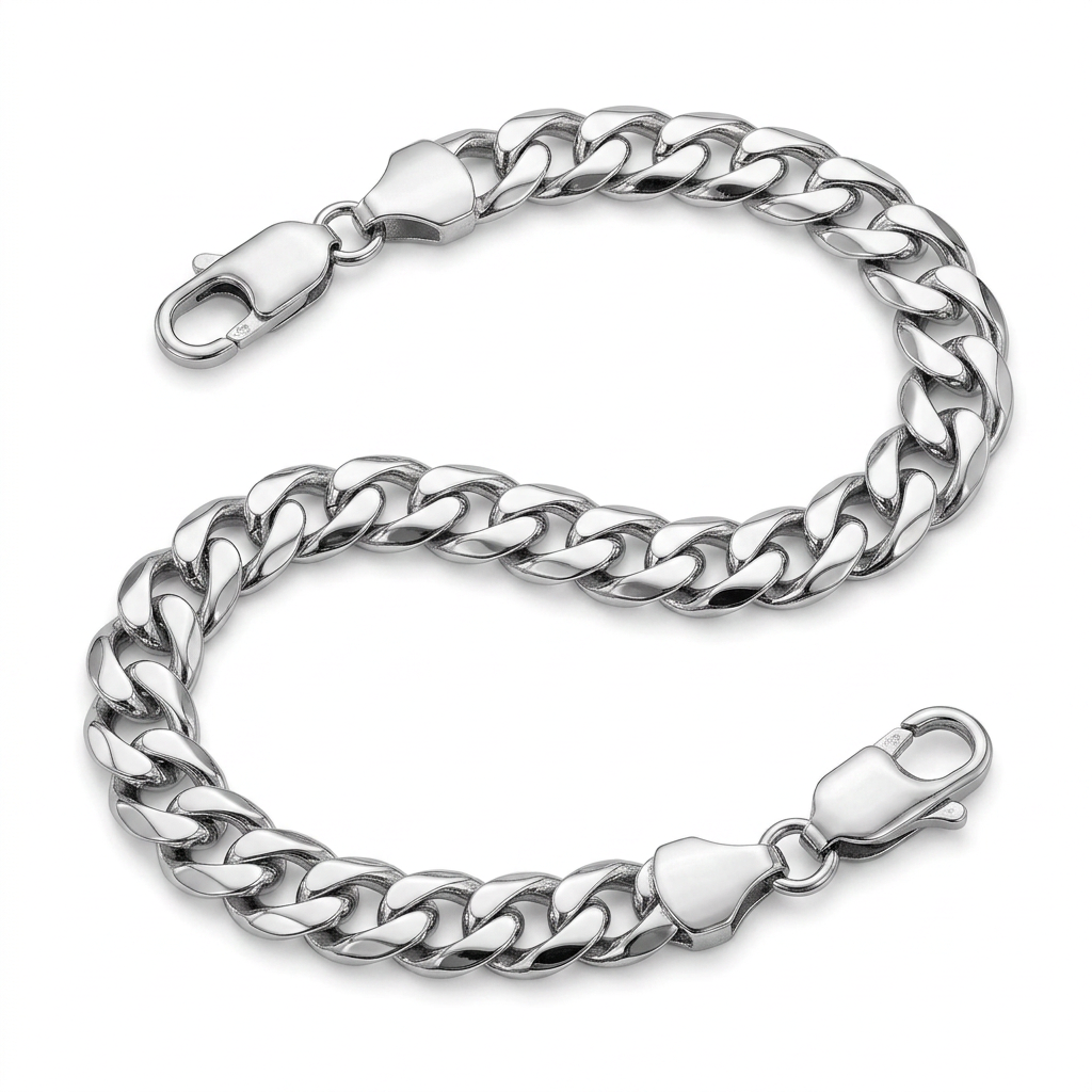Rhodium Plated 13.6mm Sterling Silver Curb Style Bracelet