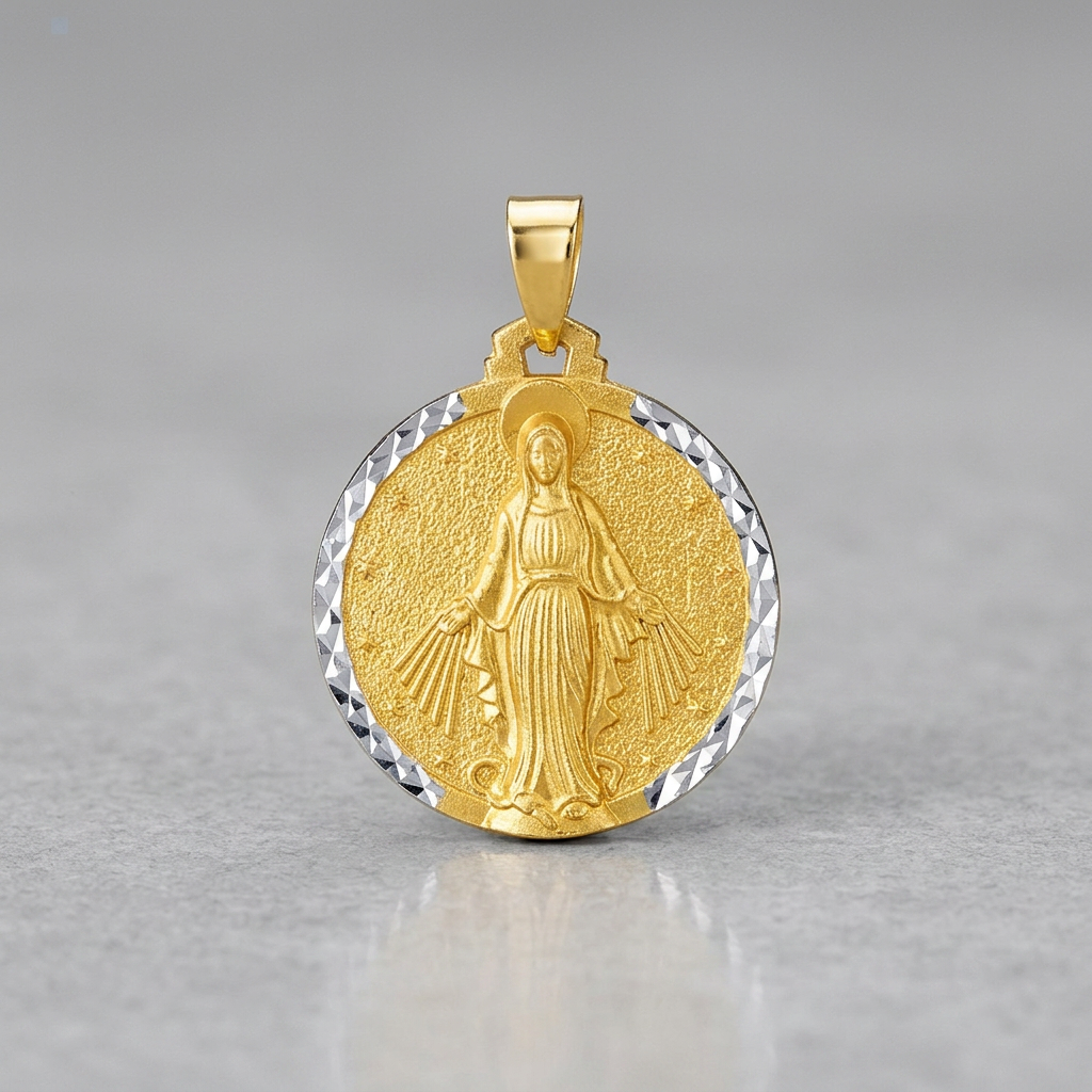 14k Two Tone Gold Round Religious Medal Pendant  DestGlow