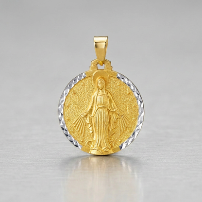 14k Two Tone Gold Round Religious Medal Pendant