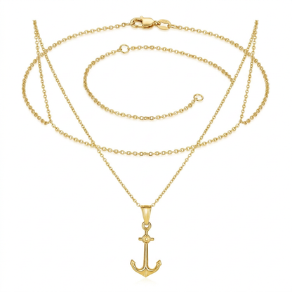 14k Yellow Gold Cable Chain with Anchor Pendant