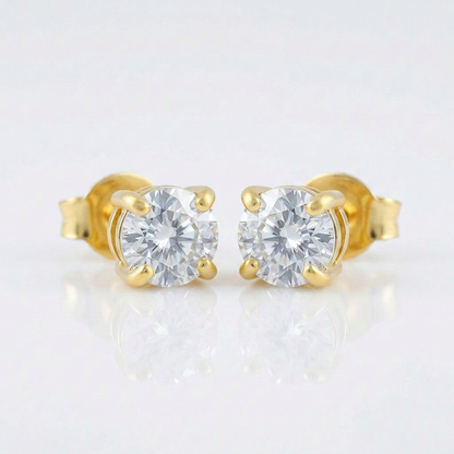 14 k Yellow Gold Stud Earrings with White Hue Faceted Cubic Zirconia