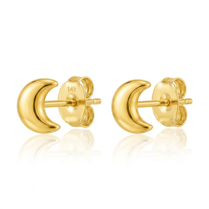 14k Yellow Gold Post Earrings with Moons