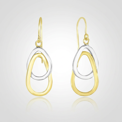 14k Two-Tone Gold Interlaced Open Teardrop Drop Earrings