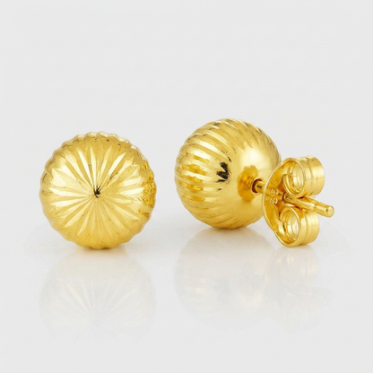 14K Yellow Gold Ball Earrings with Linear Texture