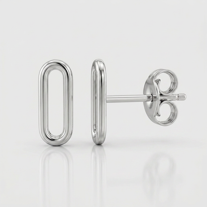 14k White Gold Paperclip Link Stud Earrings