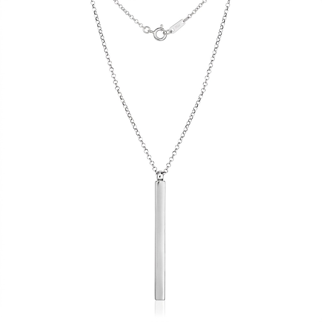 Sterling Silver 24 inch Necklace with Long Polished Bar Pendant  DestGlow