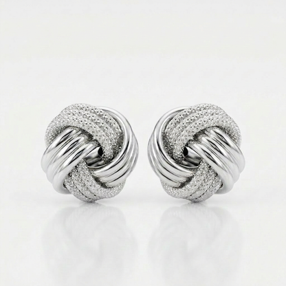 14k White Gold Love Knot with Ridge Texture Earrings