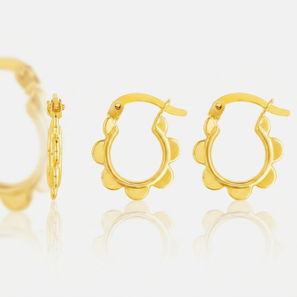 14k Yellow Gold Scalloped Hoop Earrings