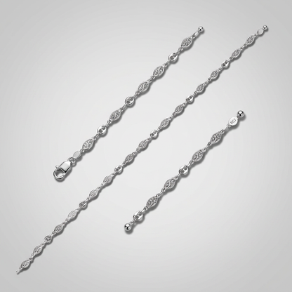 Sterling Silver Anklet with Marquise Leaf Motifs