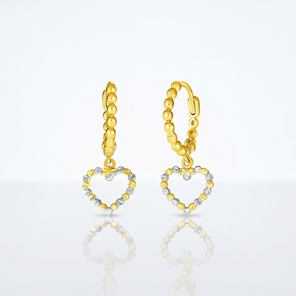 14k Two Tone Gold Beaded Hoop Earrings with Hearts