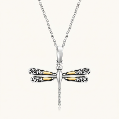 18k Yellow Gold and Sterling Silver Pendant in a Dragonfly Design