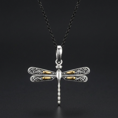18k Yellow Gold and Sterling Silver Pendant in a Dragonfly Design