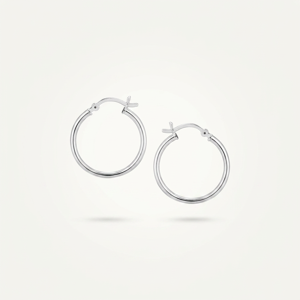 Sterling Silver Polished Thin Hoop Earrings with Rhodium Plating (20mm)  DestGlow