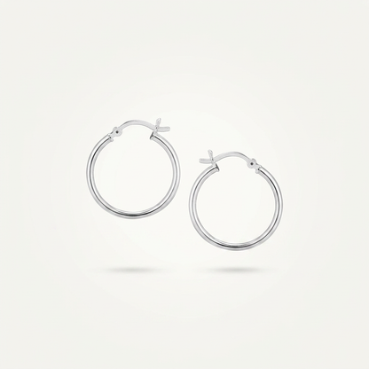 Sterling Silver Polished Thin Hoop Earrings with Rhodium Plating (20mm)