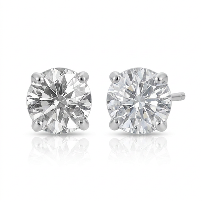 14k White Gold Stud Earrings with White Hue Faceted Cubic Zirconia