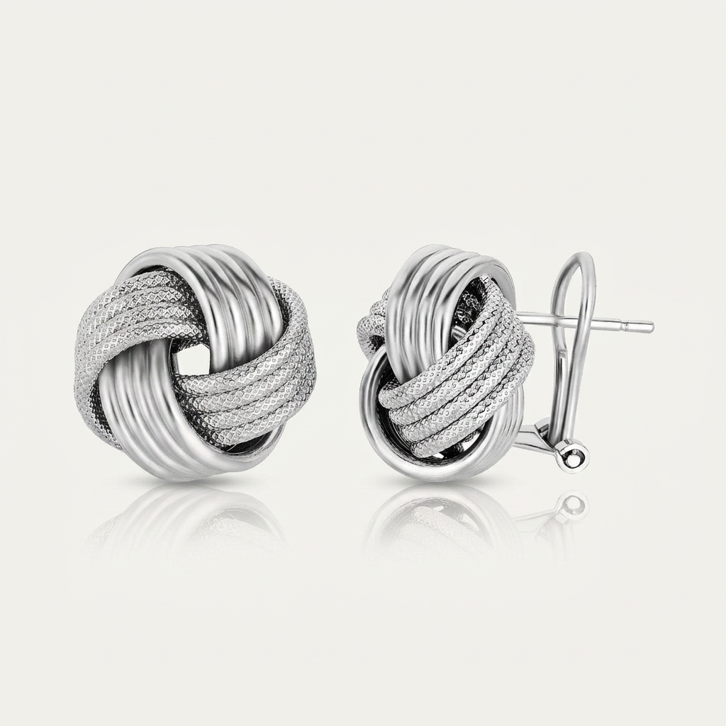 Sterling Silver Groove Textured Love Knot Earrings  DestGlow