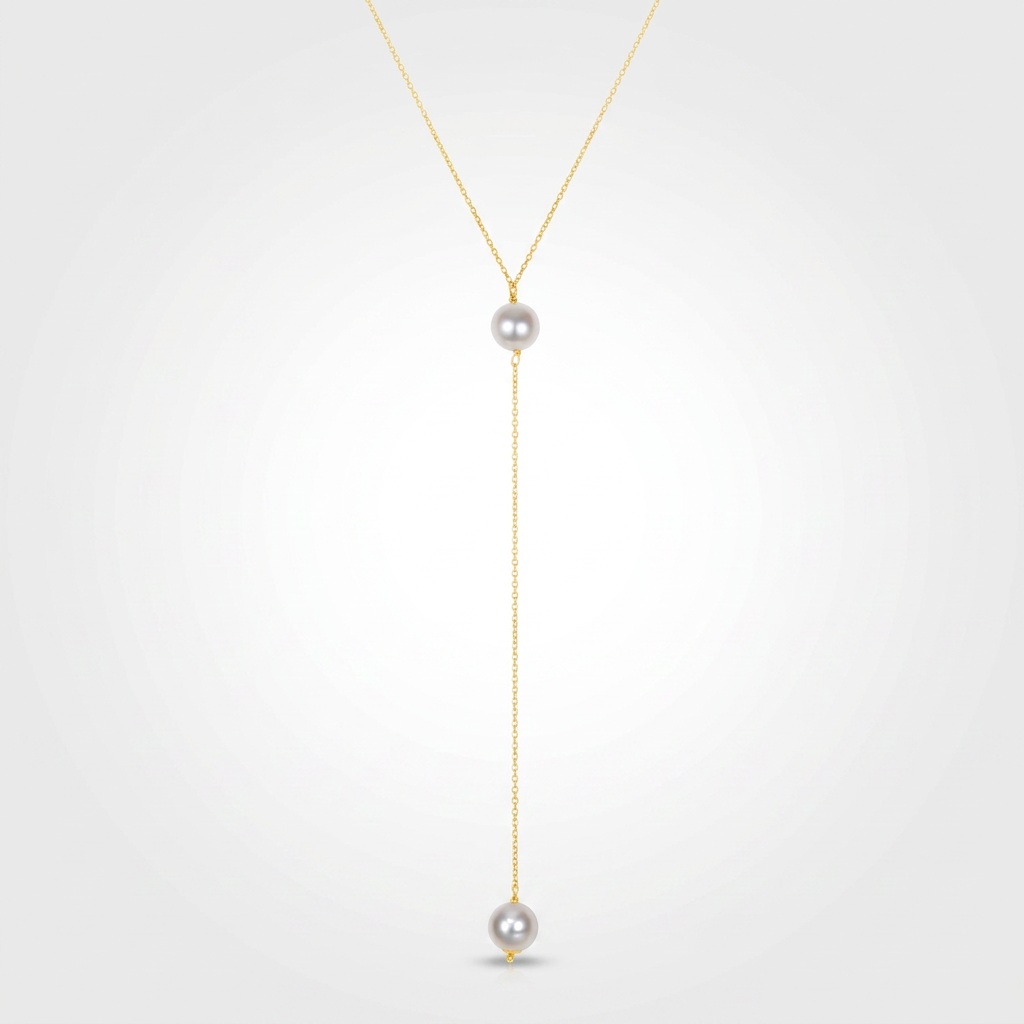 14k Yellow Gold Lariat Necklace with Pearls  DestGlow