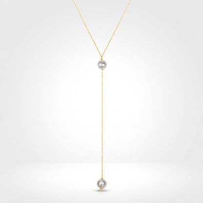 14k Yellow Gold Lariat Necklace with Pearls