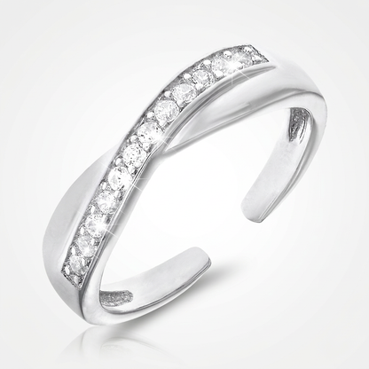 Toe Ring with Crossover Motif in Sterling Silver with Cubic Zirconia