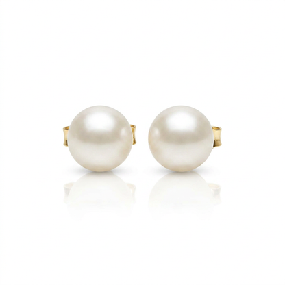 14k Yellow Gold Freshwater Cultured White Pearl Stud Earrings (7.0 mm)